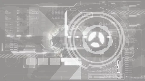 Animation of scope scanning and data processing over world map Stock Footage 329919823
