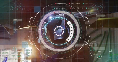 Animation of scope scanning and data processing over female mechanic repairing Stock Footage 329967683