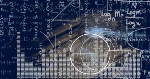 Animation of scope scanning and data processing over tech room with computer Stock Footage 330291109