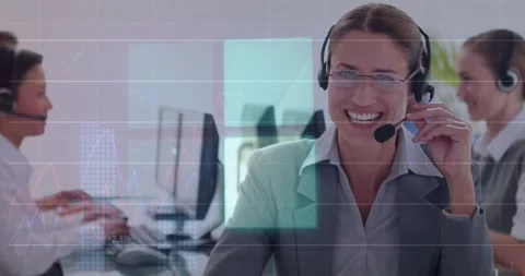 Animation of scope scanning and data processing over business people using phone Stock Footage 330478562