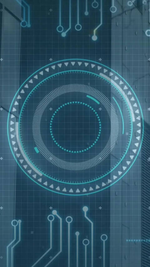 Animation of scope scanning and data processing over world map and processor Stock Footage 331646755