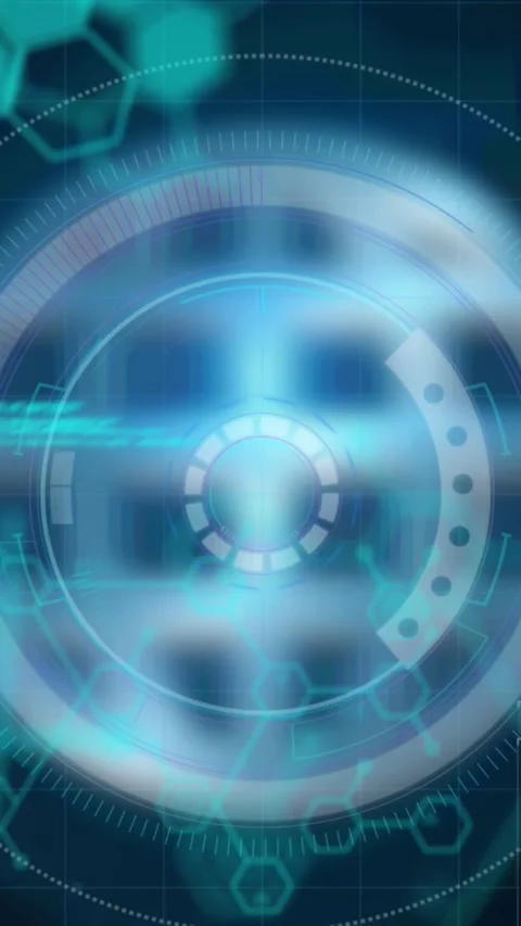 Animation of scope scanning and data processing with hexagon networks on black Stock Footage 331649633