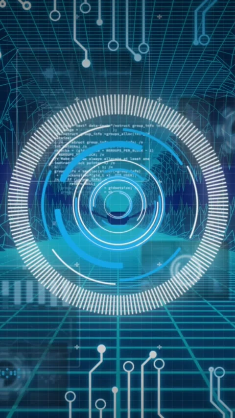Animation of scope scanning and data processing over computer circuit board Stock Footage 341953338