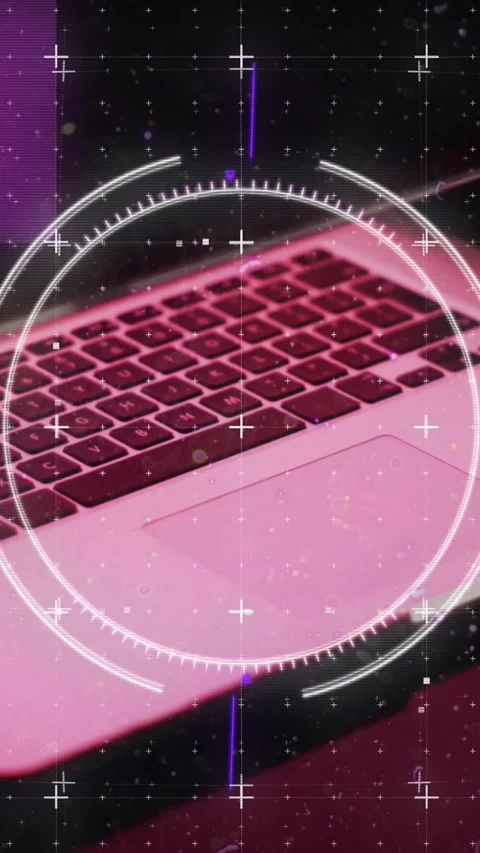 Animation of scope scanning and data processing over laptop with blank screen Stock Footage 341953538