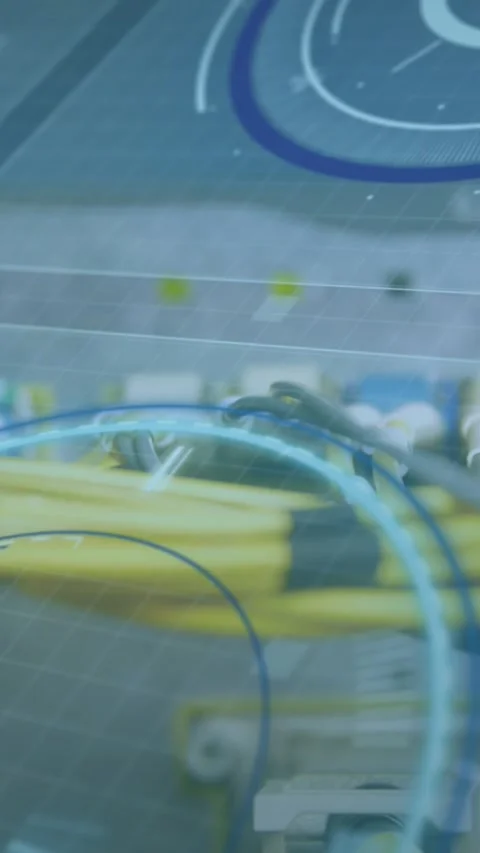 Animation of scope scanning and data processing over cables in computer server Stock Footage 341956947