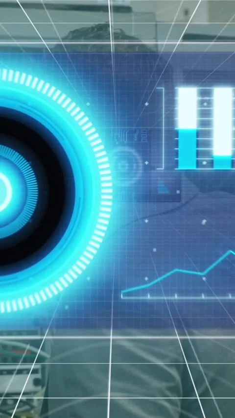 Animation of scope scanning and data processing over caucasian it man fixing Stock Footage 342033750