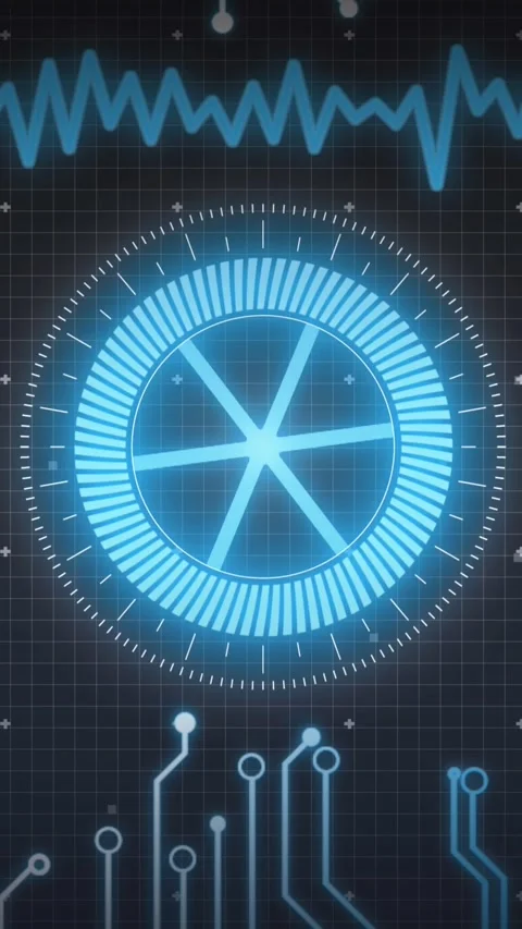 Animation of scope scanning and data processing over computer circuit board and Stock Footage 344722464