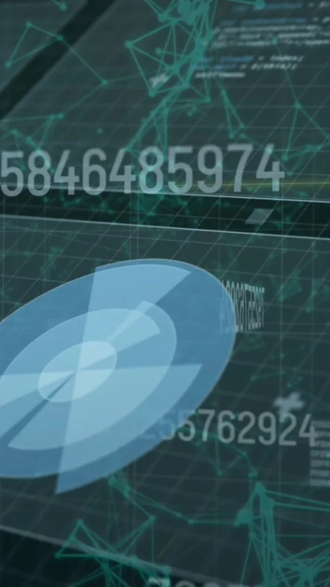 Animation of scope scanning and data processing over screens and grid Stock Footage 344745413