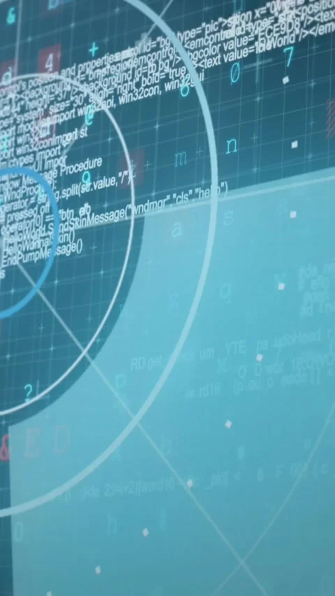 Animation of scope scanning and data processing over grid Stock Footage 344782981
