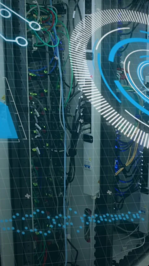 Animation of scope scanning and data processing over man wearing vr headset Stock Footage 344802937