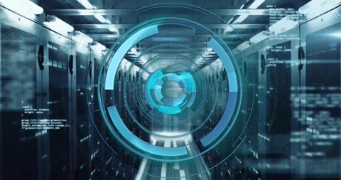 Animation of scope scanning and digital data processing over computer servers Stock Footage 329580041