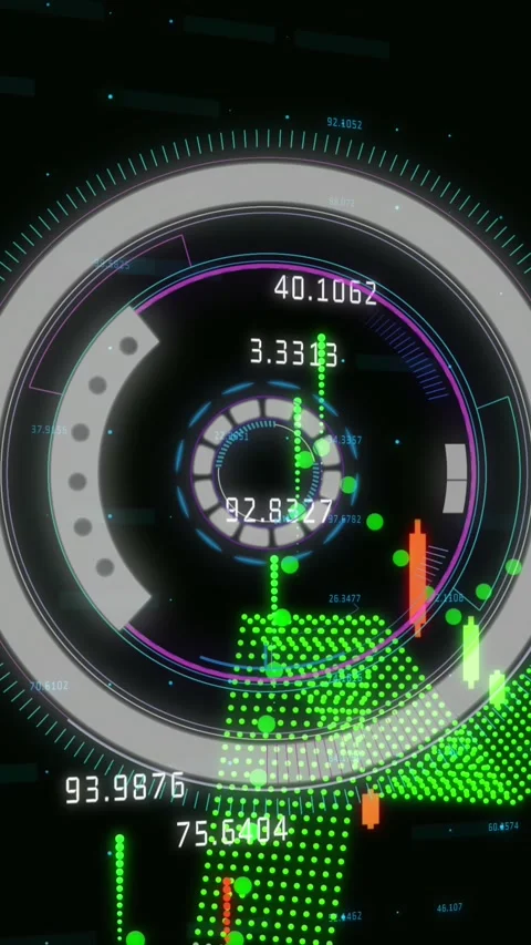 Animation of scope scanning and financial data processing over grid Stock Footage 344011925