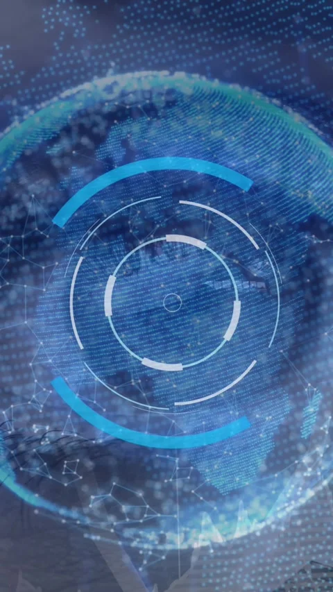 Animation of scope scanning and globe of network of connections over woman's eye Stock Footage 341658203