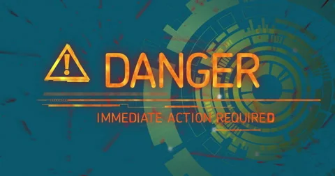 Animation of scope scanning and shapes over danger text and warning symbol Stock Footage 306816264