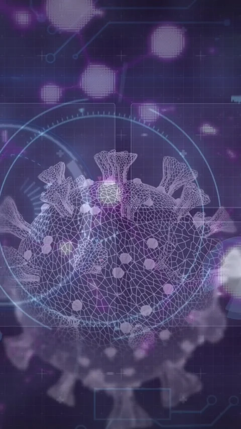 Animation of scope scanning and virus cell over data processing Stock Footage 344706637