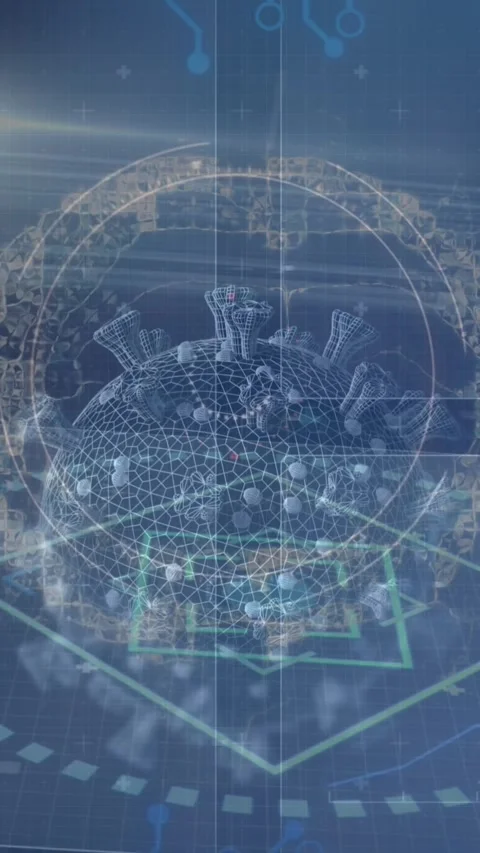 Animation of scope scanning and virus cell over data processing Stock Footage 344746172