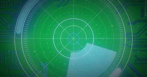 Animation of scope scanning with blue computer circuit board elements Video stock 325420424