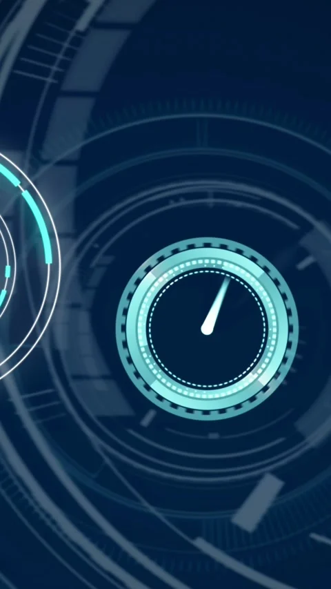 Animation of scope scanning, clock moving fast and data processing over digital Stock Footage 342097463