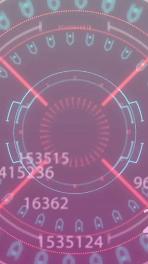 Animation of scope scanning with data processing on black background Stock Footage 320444675