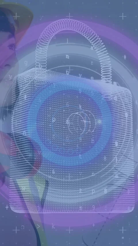 Animation of scope scanning with data processing and padlock icon over caucasian Vídeos de archivo 322560605