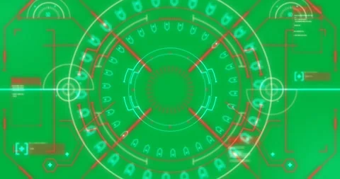 Animation of scope scanning, data processing and markers flickering over black Stock Footage 325484567