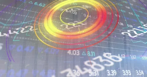 Animation of scope scanning with financial data processing Stock Footage 328641520