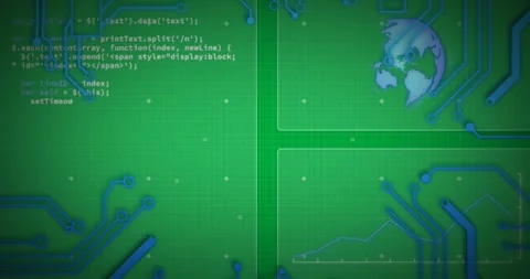 Animation of scope scanning with globe, data processing and blue computer Stock Footage 325484636