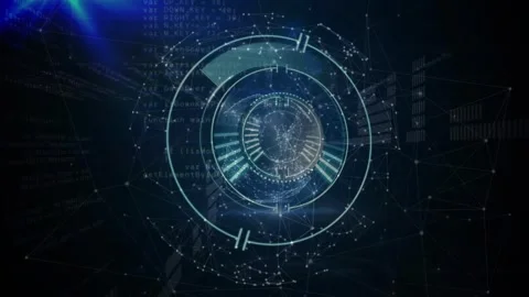 Animation of scope scanning with globe over binary coding Stock Footage 326749937