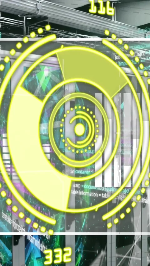 Animation of scope scanning with numbers and data processing over computer Stock Footage 342608642