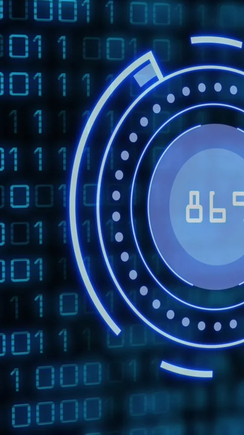 Animation of scope scanning with numbers and binary coding processing Video stock 342642448