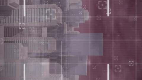 Animation of scope scanning over data processing against 3d city model Stock Footage 312325119