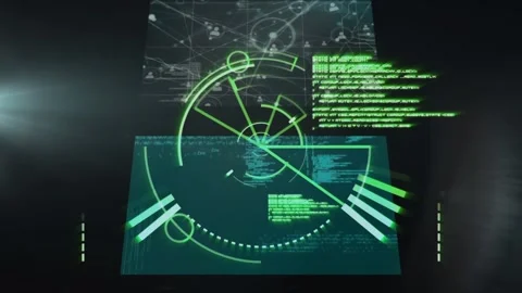 Animation of scope scanning over data processing on black background Stock Footage 328239519