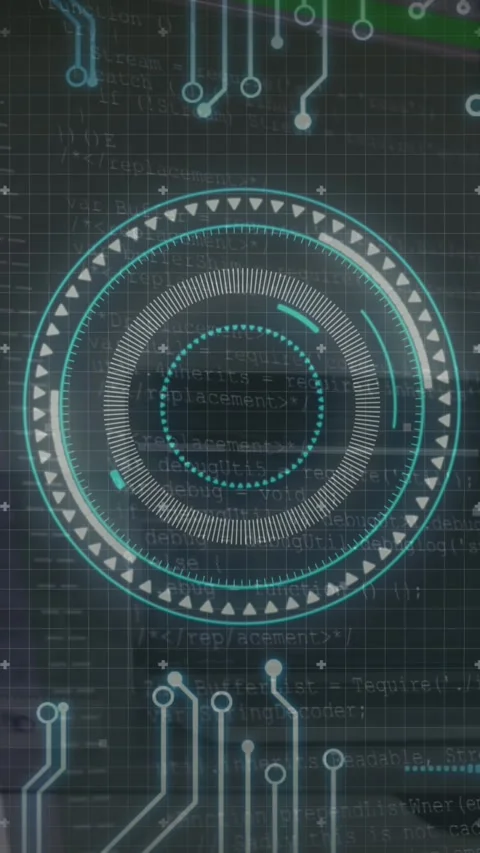 Animation of scope scanning over data processing and computer motherboard and Stock Footage 343504176