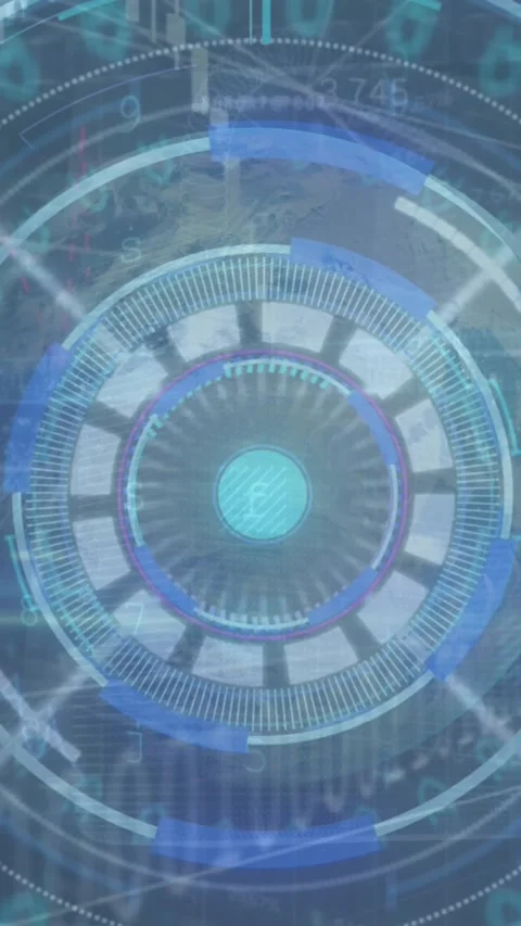 Animation of scope scanning over data processing and network of connections on Stock Footage 343738928