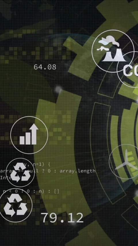 Animation of scope scanning over data processing and ecology icons Stock Footage 343868114