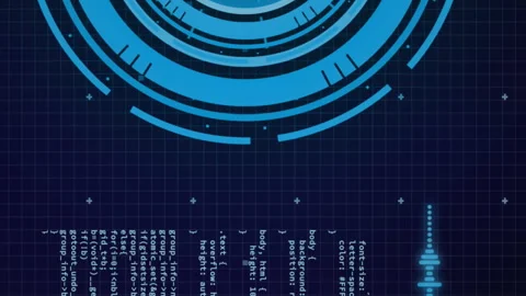 Animation of scope scanning over digital people and binary coding Stock Footage 312509723