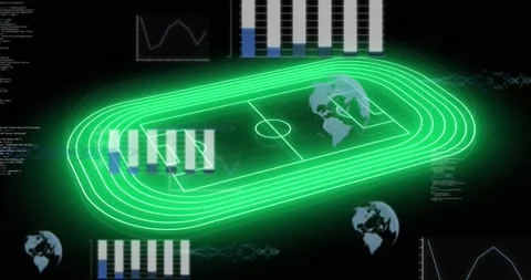 Animation of scope scanning over digital shapes and data processing on blue Stock Footage 328822548