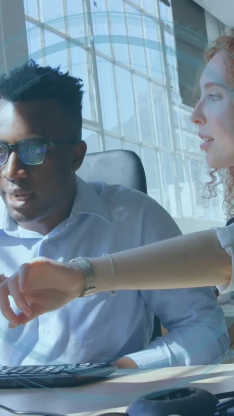 Animation of scope scanning over diverse business people Stock Footage 343955075
