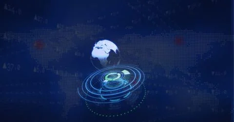 Animation of scope scanning over globe and world map Ilustração Stock