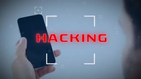 Animation of scope scanning over hacking text banner over rear view of a man Stock Footage 330658207