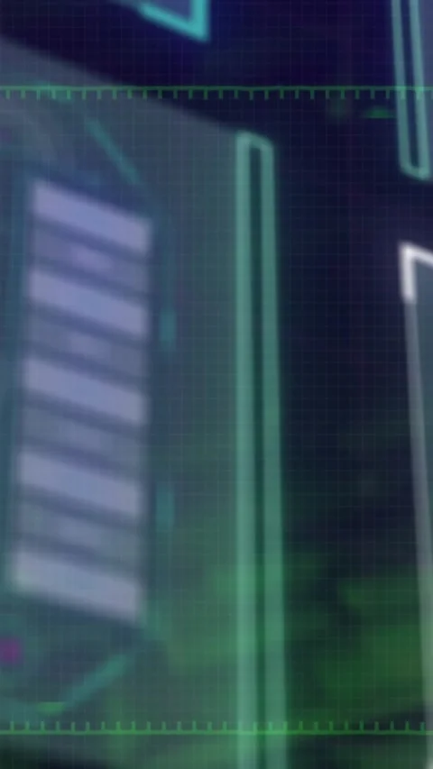 Animation of scope scanning over interface with data processing against green Stock Footage 344678260