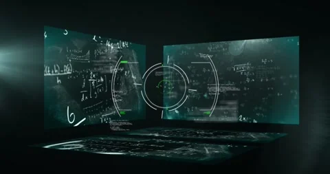 Animation of scope scanning over mathematical equations on black background Stock Footage 329225232