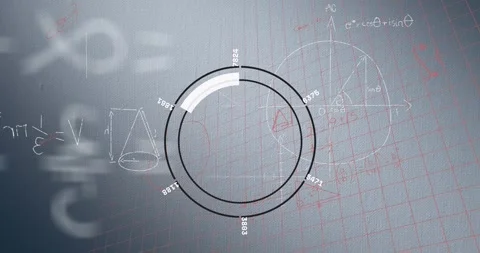 Animation of scope scanning over mathematical equations on grey background Stock Footage 329232515