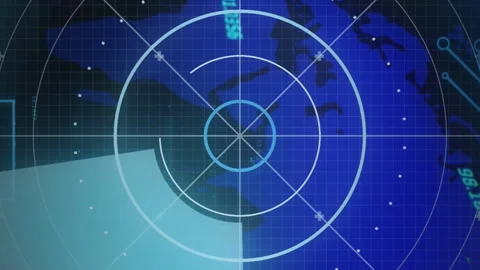 Animation of scope scanning over microprocessor connections over world map on Vídeo Stock 312906076