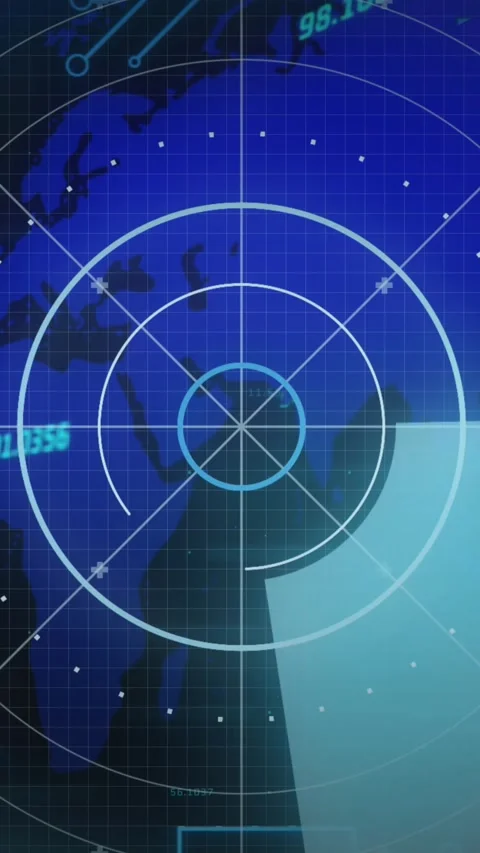 Animation of scope scanning over microprocessor connections over world map on Stock Footage 321440962