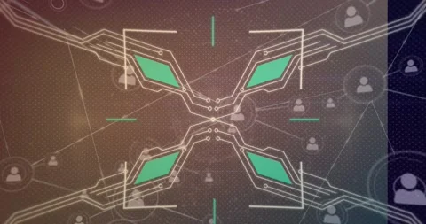 Animation of scope scanning over microprocessor connections and network of Stockbeeldmateriaal 329232427