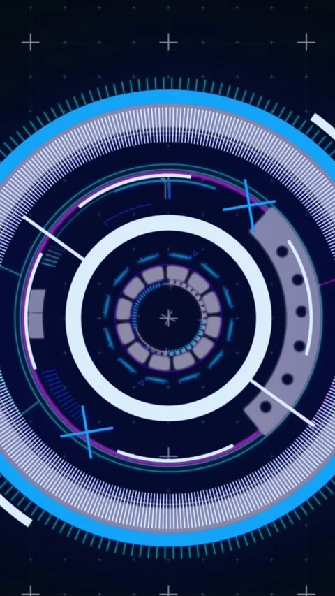 Animation of scope scanning over neon round scanner and data processing against Stock Footage 344766260