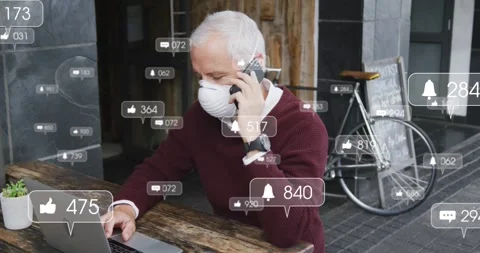 Animation of scope scanning over social media icons and palm trees Stock Footage 326095315