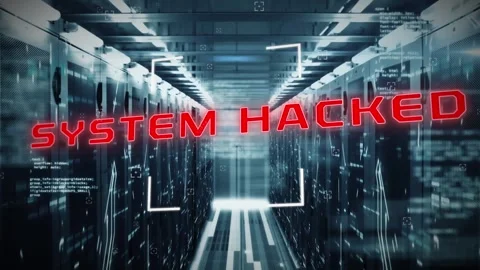 Animation of scope scanning over system hacked text and data processing against Stock Footage 327278016
