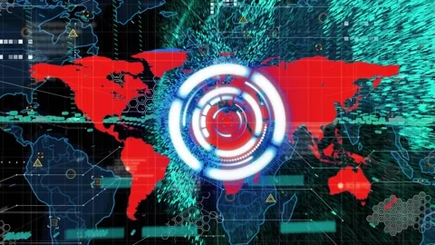 Animation of scope scanning over world map and data processing Stock Footage 329420345